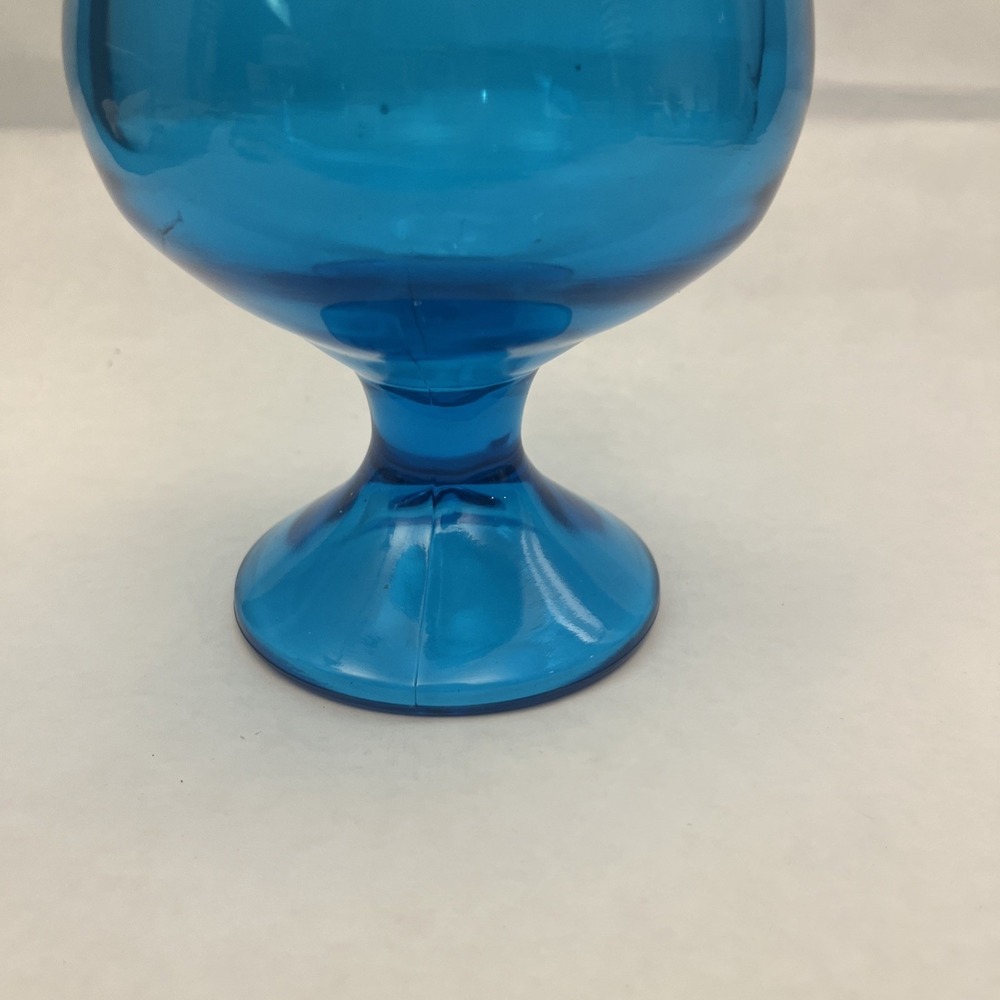 LE Smith Swung Vase Peacock Blue Footed Glass 15.5" Tall MCM - Picture 7 of 9